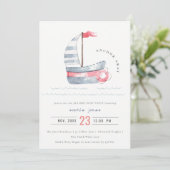 Invitation Cute Nautical Red Blue Anniversaire de enfant voil (Debout devant)