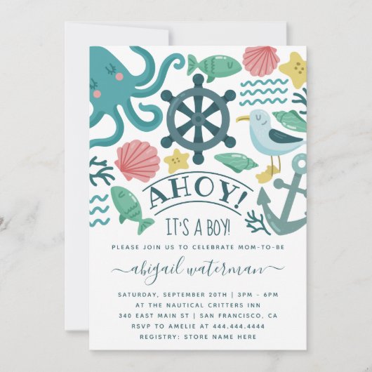 Invitation Cute Nautical Sea (Devant)
