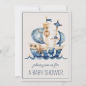 Invitation Cute Nautique Bleu Voilier Personnalisé (Devant)