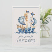 Invitation Cute Nautique Bleu Voilier Personnalisé (Debout devant)