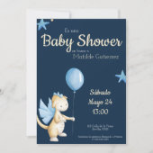 Invitation Cute Navy Blue Dragon Espagnol Baby shower Garçon (Devant)