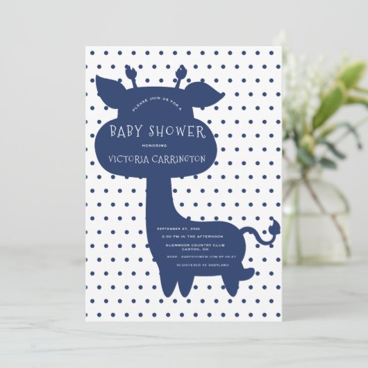 Invitation Cute Navy Blue Giraffe Polkadot Baby shower (Debout devant)