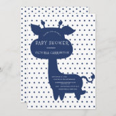 Invitation Cute Navy Blue Giraffe Polkadot Baby shower (Devant / Derrière)