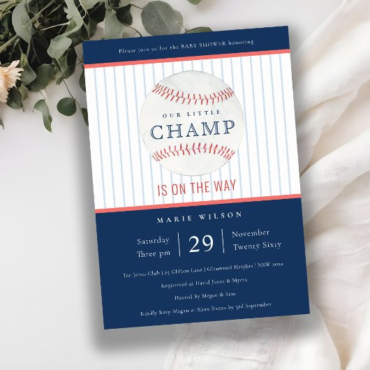 Invitation Cute Navy Notre Petit Champ Baby shower De Basebal