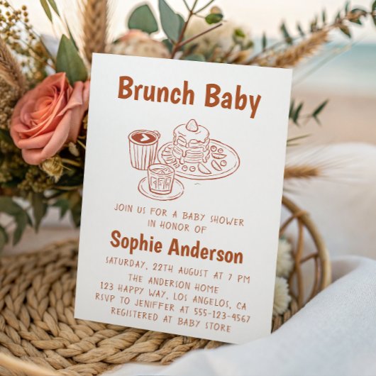 Invitation Cute Neutral Coffee & Pancakes Brunch Baby Shower