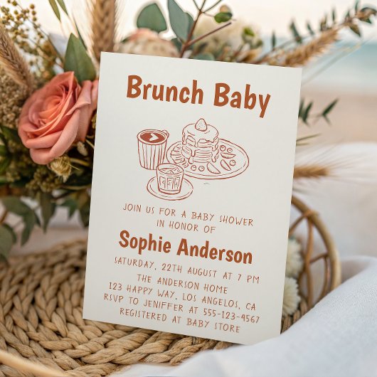 Invitation Cute Neutral Coffee & Pancakes Brunch Baby Shower