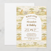 Invitation Cute Neutral Safari Animals First Birthday (Devant / Derrière)
