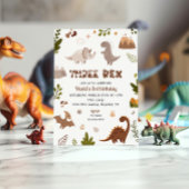 Invitation Cute Neutral Trois Rex Dinosaur Anniversaire