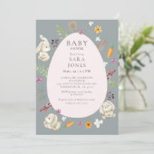 Invitation Cute Neutre Aquarelle Baby shower lapin (Debout devant)