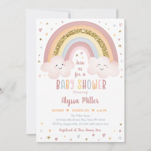 Invitation Cute Neutre Boho Rainbow Clouds Baby shower (Devant)