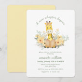 Invitation Cute New Chapter Begins Garden Giraffe Baby Shower (Devant / Derrière)