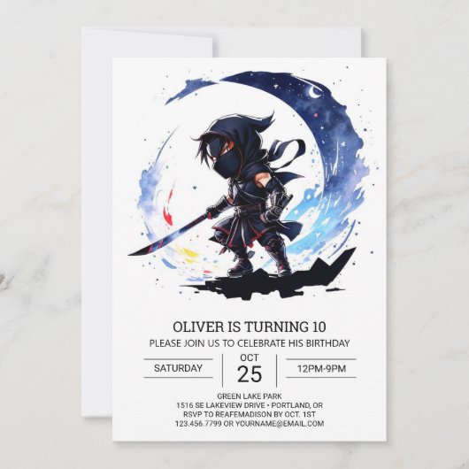 Invitation Cute Ninja Aventure Anniversaire (Devant)