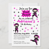 Invitation Cute Ninja Enfants Guerriers Filles Rose Anniversa (Devant)
