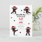 Invitation Cute Ninja Guerrier Enfants Noir & Rouge fête d'an (Debout devant)