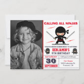 Invitation Cute Ninja Guerrier Enfants Photo Anniversaire (Devant)