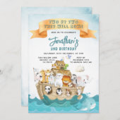 Invitation Cute Noah's Ark 2nd Birthday Two By Two Adventure (Devant / Derrière)