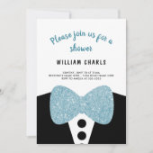 Invitation Cute Noir Tuxedo Parties scintillant Bleu Baby sho (Devant)