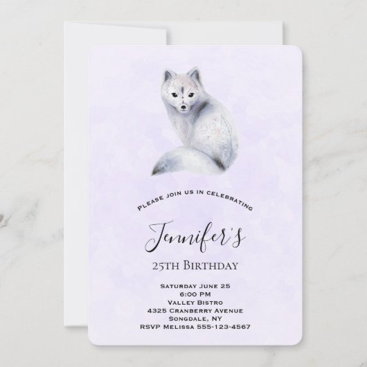 Invitation Cute Nordic Fox avec motifs floraux Anniversaire (Devant)