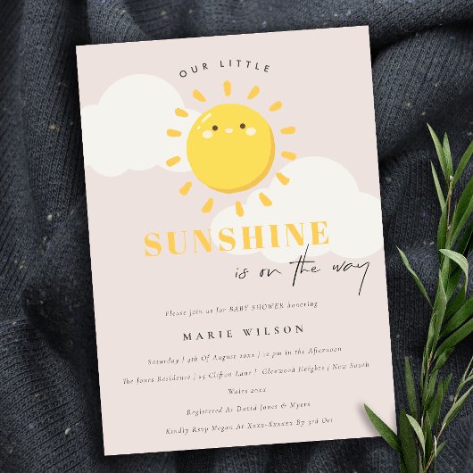 Invitation Cute Notre Petit Baby shower Fille Blush Sunshine