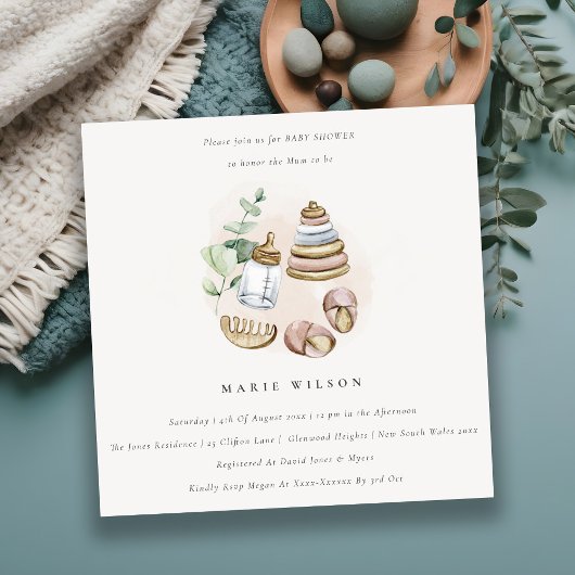 Invitation Cute Nursery Essential Baby shower de fille rose f