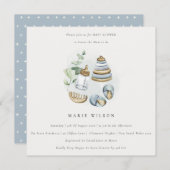 Invitation Cute Nursery Essential Leafy Blue Boy Baby shower (Devant / Derrière)