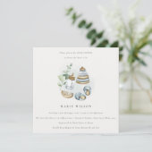 Invitation Cute Nursery Essential Leafy Blue Boy Baby shower (Debout devant)