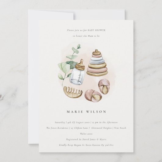 Invitation Cute Nursery Essential rose Girl Baby shower feuil (Devant)