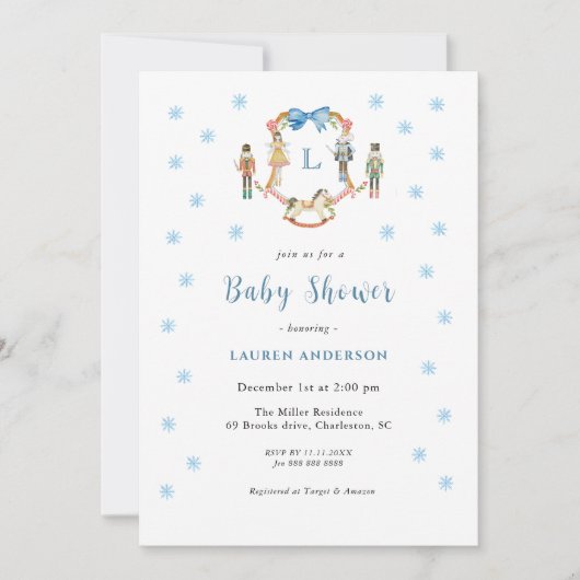 Invitation Cute Nutcracker Monogram crest Boy Baby shower (Devant)