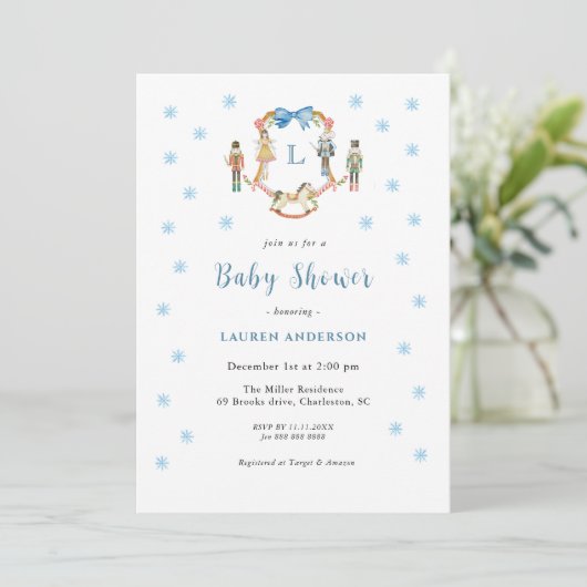 Invitation Cute Nutcracker Monogram crest Boy Baby shower (Debout devant)