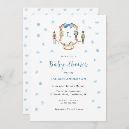 Invitation Cute Nutcracker Monogram crest Boy Baby shower (Devant / Derrière)