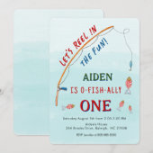 Invitation Cute O- Poisson Ally Une pêche 1er Anniversaire (Devant / Derrière)