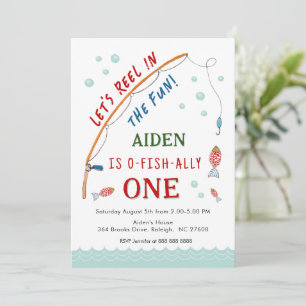 Invitation Cute O- Poisson Ally Une pêche 1er Anniversaire