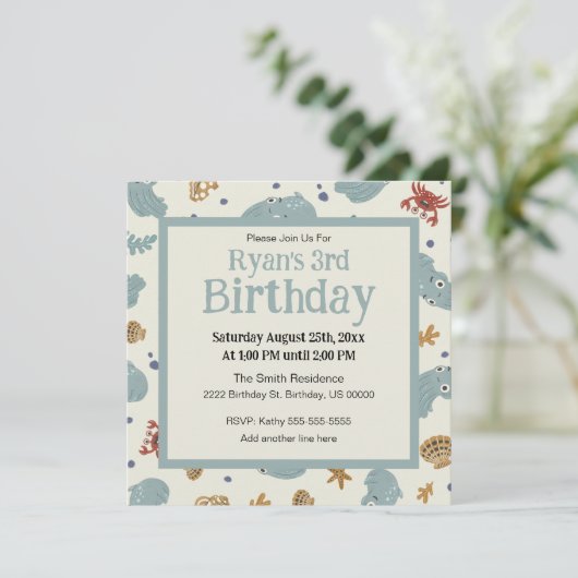 Invitation Cute Ocean Animals Baby/Toddler Custom Birthday (Debout devant)