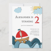 Invitation Cute Ocean Nautical Sail Boy 2e anniversaire (Devant)