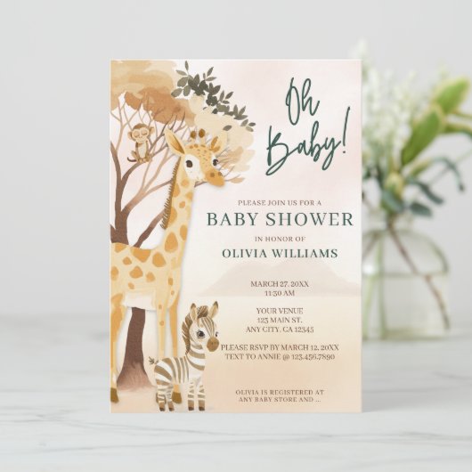 Invitation Cute Oh Baby Boy Baby shower Safari (Debout devant)
