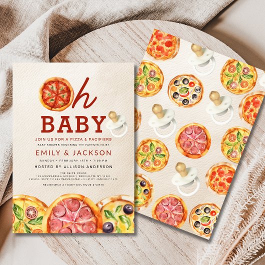 Invitation Cute Oh Baby Pizza & Pacifiers Baby shower
