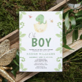 Invitation Cute Oh Boy Dinosaur Vert Baby shower d'aquarelle