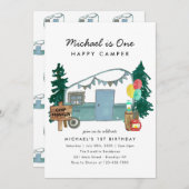 Invitation Cute One Happy Camper Trees Camping 1er anniversai (Devant / Derrière)