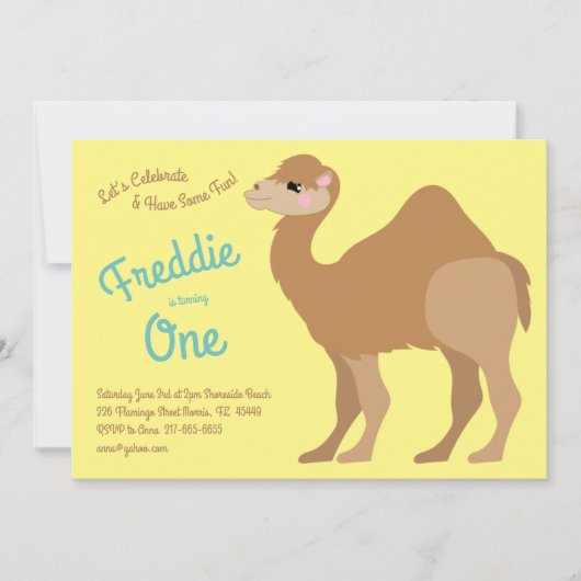 Invitation Cute One Hump Camel Enfants 1ère fête d'anniversai (Devant)