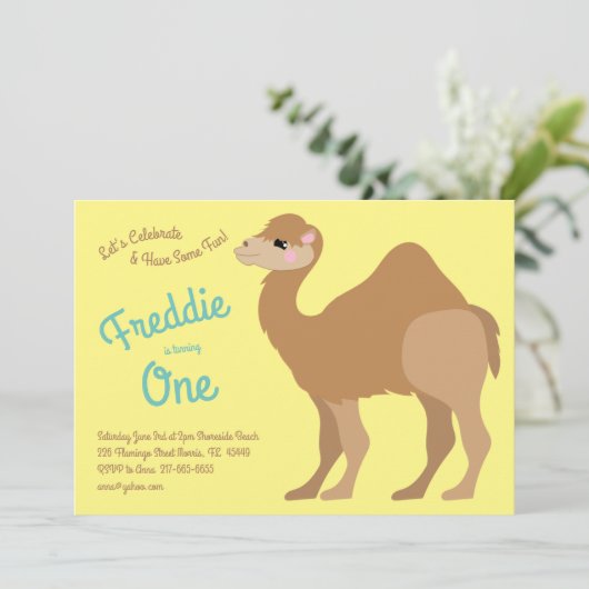 Invitation Cute One Hump Camel Enfants 1ère fête d'anniversai (Debout devant)