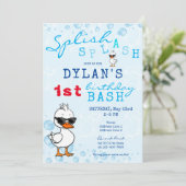 Invitation Cute One Lucky Rubber Duck Bleu 1er Anniversaire B (Debout devant)