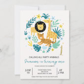 Invitation Cute Orange Appelant Tous Les Animaux De Fête 1er  (Devant)