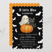 Invitation Cute Orange Pumpkin Cat Bats Halloween Baby Shower (Devant / Derrière)