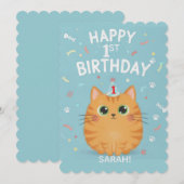 Invitation Cute Orange Tabby Cat 1st Birthday | Customizable  (Devant / Derrière)