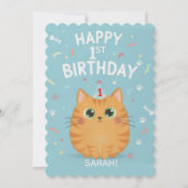 Invitation Cute Orange Tabby Cat 1st Birthday | Customizable  (Devant)