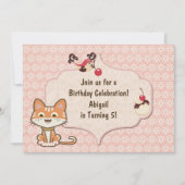 Invitation Cute Orange Tiger Kitty Chat et Fleurs Anniversair (Devant)