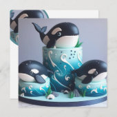 INVITATION CUTE ORCA BALEINE ANNIVERSAIRE DE ENFANT (Devant / Derrière)
