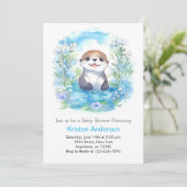 Invitation Cute Otter Blue Floral Boy Baby shower (Debout devant)