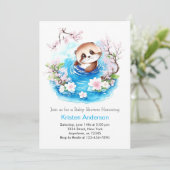 Invitation Cute Otter Enchanted Blue Floral Boy Baby shower (Debout devant)