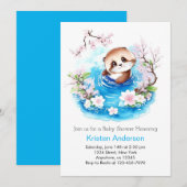 Invitation Cute Otter Enchanted Blue Floral Boy Baby shower (Devant / Derrière)